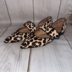 Linea Paolo Dean Pointy Toe Flat Leopard 7M Real Fur Animal Cheetah Calf Hair